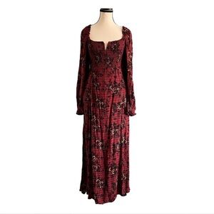 brand new Free People Burgundy floral maxi dress with long sleeves